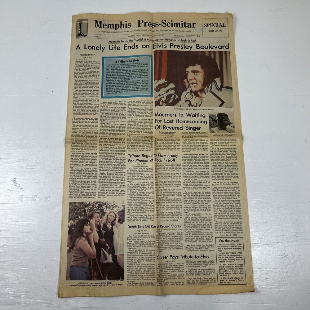 Memphis Press-Scimitar Elvis Presley Death Special Ed. Aug. 17, 1977 Newspaper